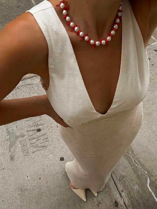 Collana perle e rametti di corallo