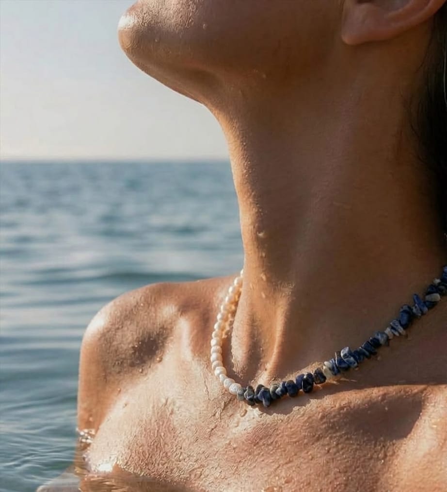 Collana perle e chips di sodalite