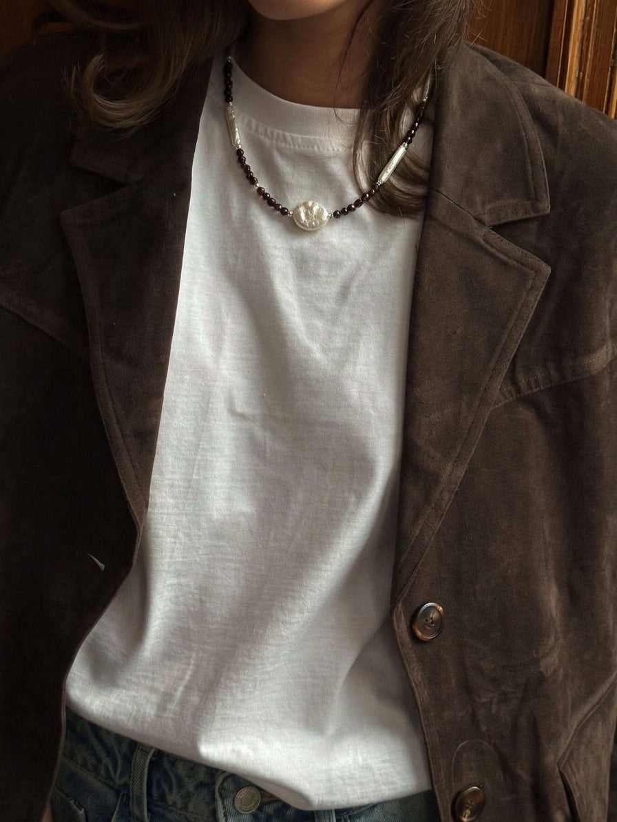 Girocollo Artigianale "Brown" con Granato e perle