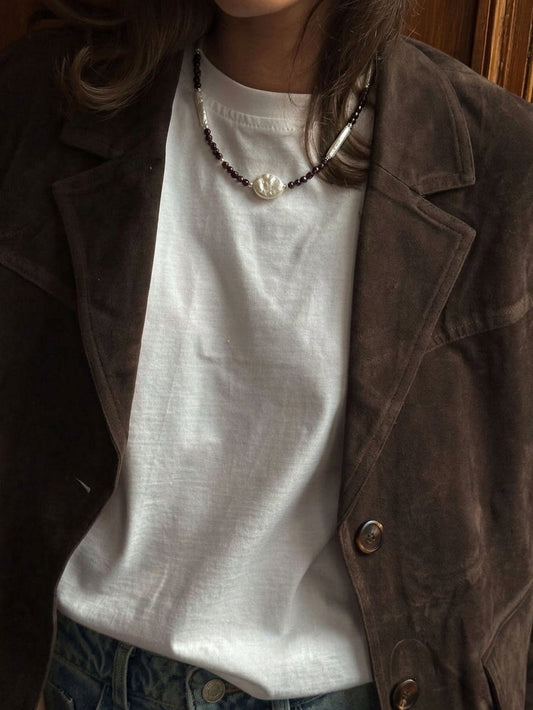 Girocollo Artigianale "Brown" con Granato e perle