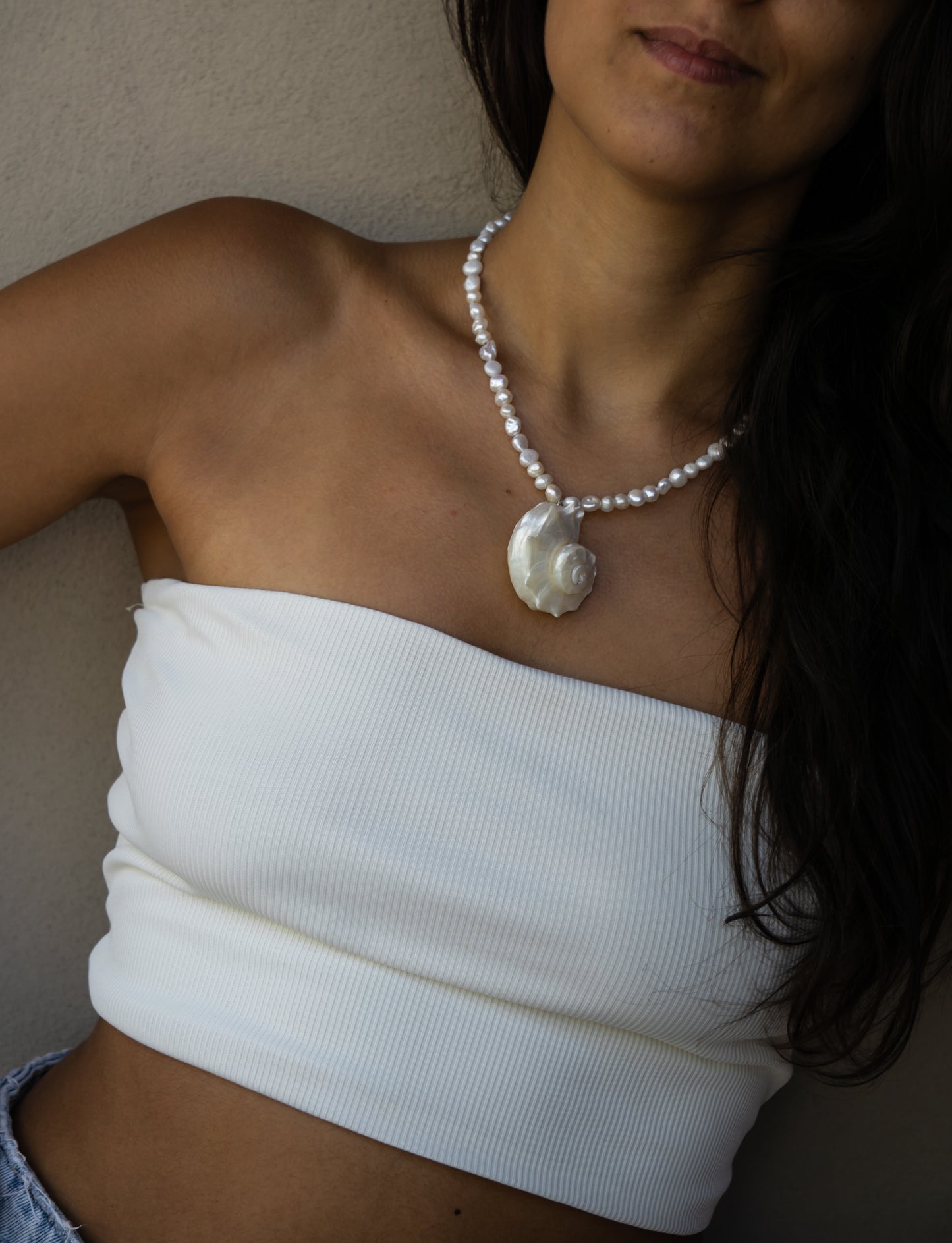 Collana Perle di fiume e Ciondolo Conchiglie madreperla
